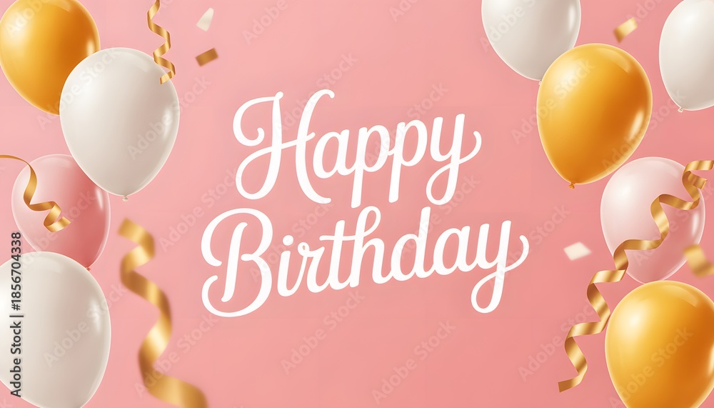 Fototapeta premium Soft Pink Birthday Celebration Background with Balloons and Streamers