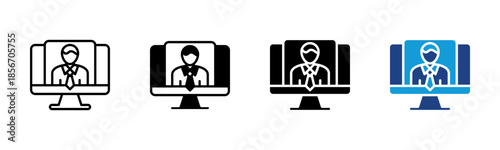 Telecommuting icon set multiple style collection