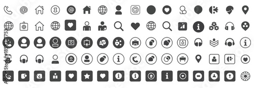 contact symbols including e-mail, telephone, and help desk icons in a minimalist outline style for mobile app navigation, corporate business cards, and technical support web pages.