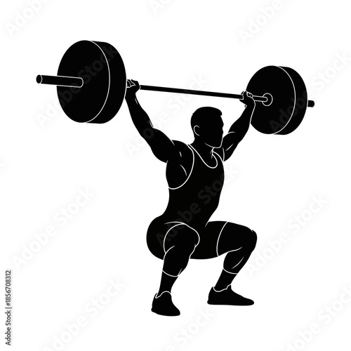 Man lifting weights in dynamic squat position with barbell