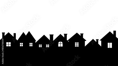 Row of black house silhouettes along a horizon, minimalist vector skyline
