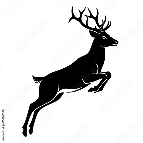 Majestic deer in mid leap with impressive antlers
