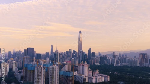  Aerial view of Skyline in Shenzhen city in China