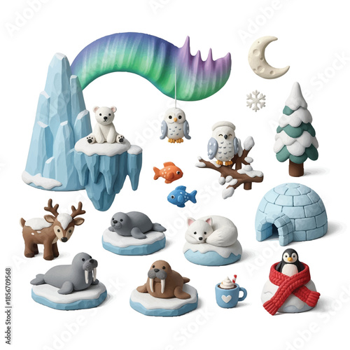 Arctic wildlife and scenic elements for winter wonderland scenes