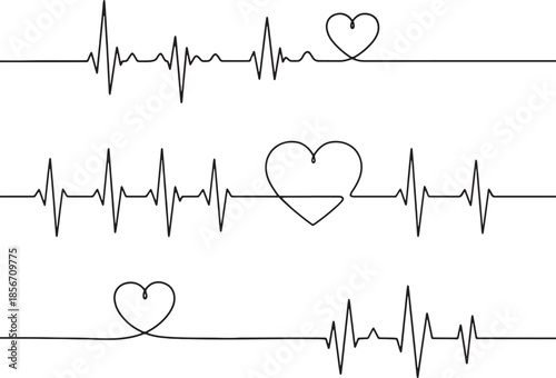 Minimalist heart rate lines forming heart shapes a delicate depiction of love and life