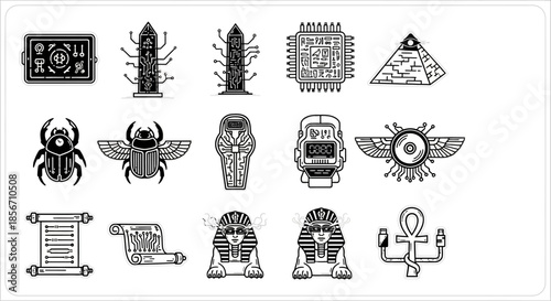 Ancient Egyptian symbolic icons set.