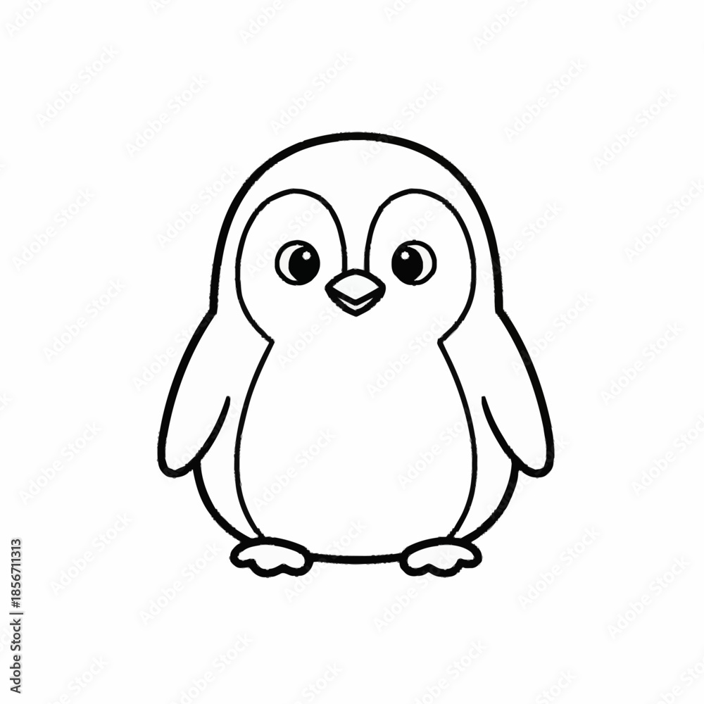 Obraz premium Cute Cartoon Penguin Outline Drawing for Coloring Book.
