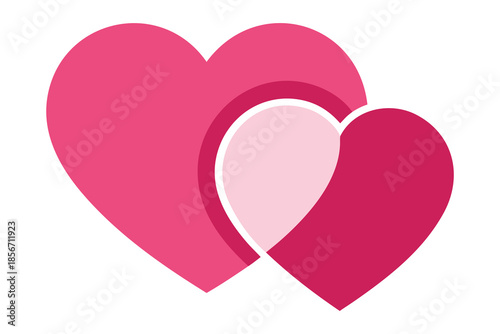 Two Overlapping Pink Hearts Love Symbol on White Background