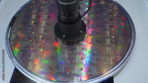 silicone wafer under the microscope,integrated circuits to manufacture CPU and GPU