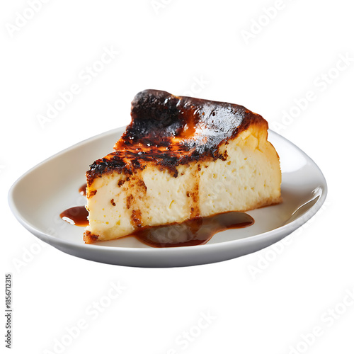 Burnt Top Cheesecake Slice isolated on white background