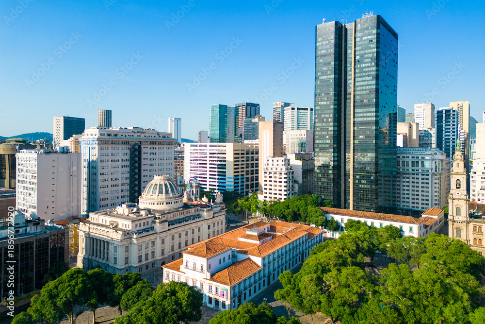 Fototapeta premium Aerial View of Rio de Janeiro City Downtown Buildings Above Square November XV