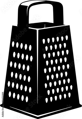 Sleek black garlic press tool on a clean white background with subtle shadow, perfect for culinary and kitchen designs