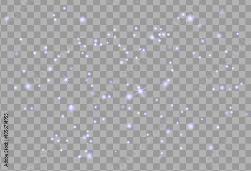 Blue dust and glowing stars on light background. Clean magical sparkle texture for festive design.