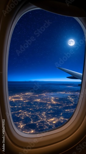 Aerial Night Sky View from Airplane Window
