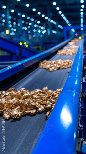 Blue Conveyor Belt in Industrial Setting