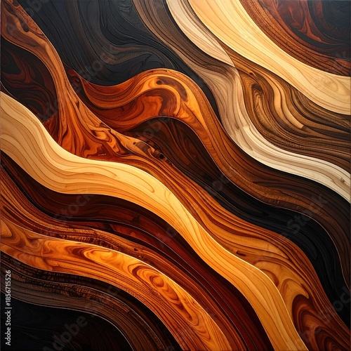 Abstract wood grain pattern.  Dynamic, flowing lines of rich, warm browns, golds, and dark tones create a mesmerizing texture