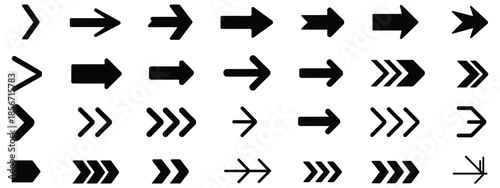 Arrow icon set, black arrows and cursor symbols vector illustration for user interface navigation pointers and directional graphic elements.