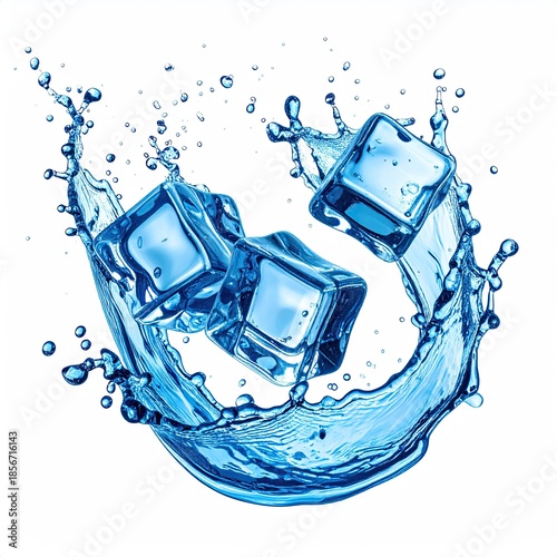 Ice cubes in a vibrant water splash