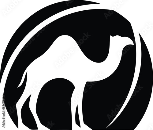 Minimalist camel silhouette logo design vector illustration on black background