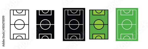 Various flat design football field icons showing different styles and color themes isolated on white background, Vector