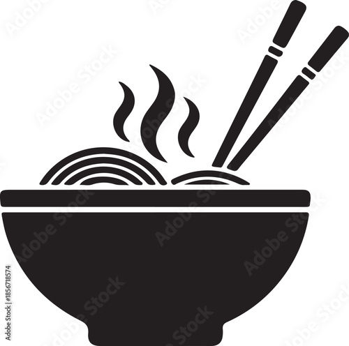Bowl of steaming noodles with chopsticks Asian cuisine illustration