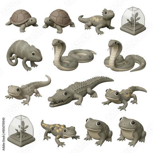 Collection of reptiles and amphibians 3D render