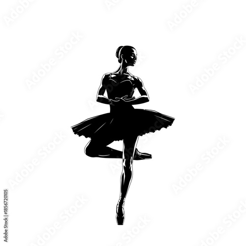 Elegant Ballerina Silhouette Performing Graceful Dance on White Background.