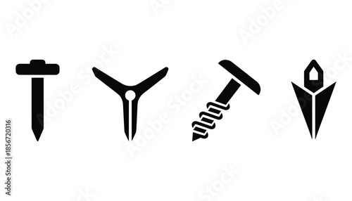 Nail and tack icon set vector graphic illustration for construction hardware tools.