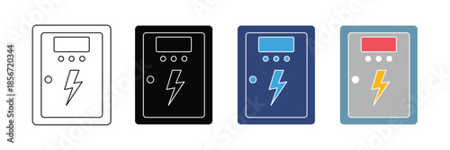 Set of electrical distribution boxes with lightning bolt icon isolated on white background. Power distribution box symbol. vector illustration