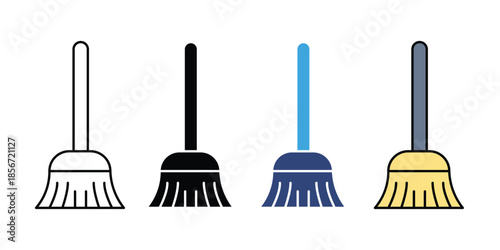 broom icon set. Cleanup brush symbol. house keeping equipment icon set. vector illustration 
