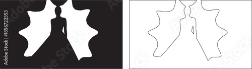 Negative Space Optical Illusion of Two Elegant Women Facing a Goblet Silhouette and Line Art isolated PNG with Transparent Background