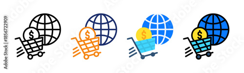 Global Commerce Icon Multiple Style Collection Set 