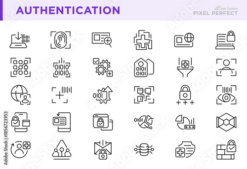 Authentication line icon set. Profile, password, login, username, avatar, connect, swap, machine learning, digital, AI line icon set. Pixel-perfect icons