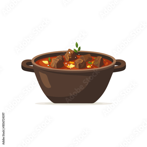 Beef Stew, 2D flat vector illustration, simple and modern style, isolated on a plain white background.
