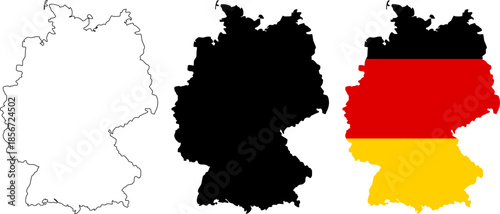 Different shapes of Germany featuring flag colors in clear versions
