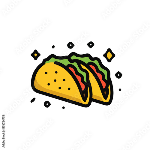 Simple flat 2D vector graphic of Tacos Al Pastor, modern icon look, displayed on a pure white background.