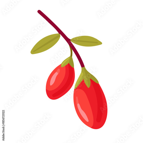 Simple flat 2D vector graphic of Goji Berry, modern icon look, displayed on a pure white background.