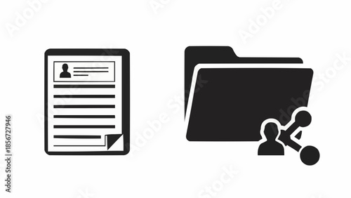 File documents with people icons on a white background