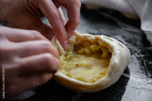 Hand Shaping Fried Pies with Savory Potato and Fried Onion Filling