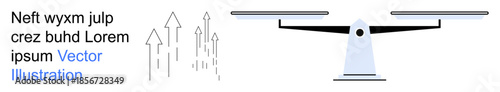 Business growth, decision-making, balance, equality, progress, and data analysis. A scale and upward arrows. Business growth and decision-making by scale and arrows facing upward