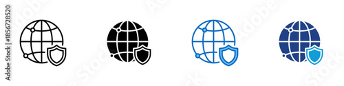 Network Protection Multiple Style Icon Design Vector - Global network security system protecting online connections and digital communications