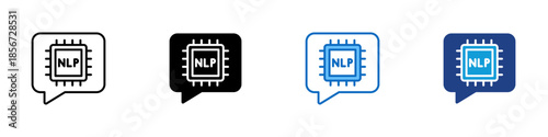 NLP System Multiple Style Icon Design Vector - Natural language processing interface representing text analysis and language based AI systems