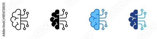 Neural Network Multiple Style Icon Design Vector - Brain with connections illustrating neural networks and artificial intelligence learning systems