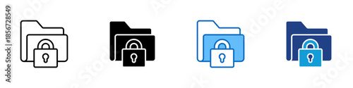 Secure Folder Multiple Style Icon Design Vector - Protected digital folder used for storing confidential files and sensitive information
