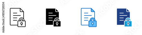 Secure Document Multiple Style Icon Design Vector - Protected digital document secured with encryption to prevent unauthorized access