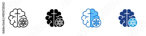 Smart Learning Multiple Style Icon Design Vector - Brain and neural network symbolizing machine learning, automation, and data driven intelligence