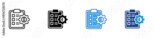 Task Management Multiple Style Icon Design Vector - Checklist with gear representing task organization, workflow control, and process management