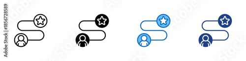 User Journey Multiple Style Icon Design Vector - curved path with user and star markers, representing user experience, progress tracking, and goal achievement