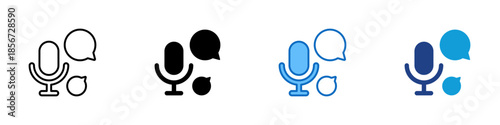 Voice Assistant Multiple Style Icon Design Vector - Voice based assistant interface for speech recognition, audio input, and intelligent conversation technology