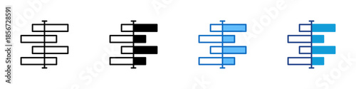 Versus Chart Multiple Style Icon Design Vector - stacked horizontal bars split into two sides, representing comparison analysis, opposing values, and data evaluation